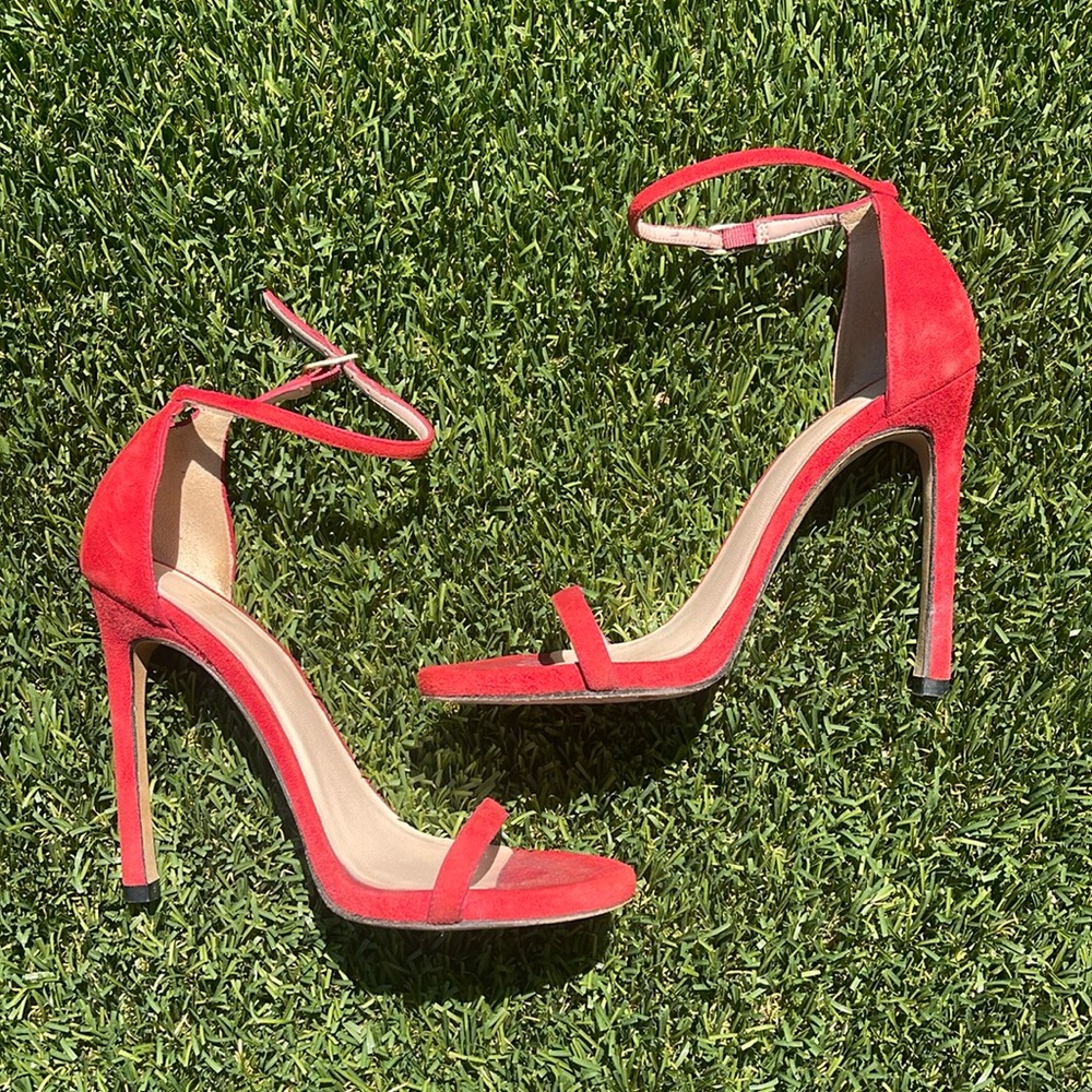 Stuart Weitzman Nudistcurve Sandal Heel in Red Suede